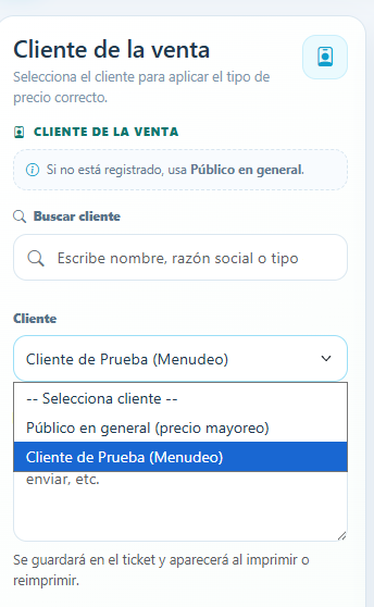 Selector de cliente en Nimbus Punto de Venta